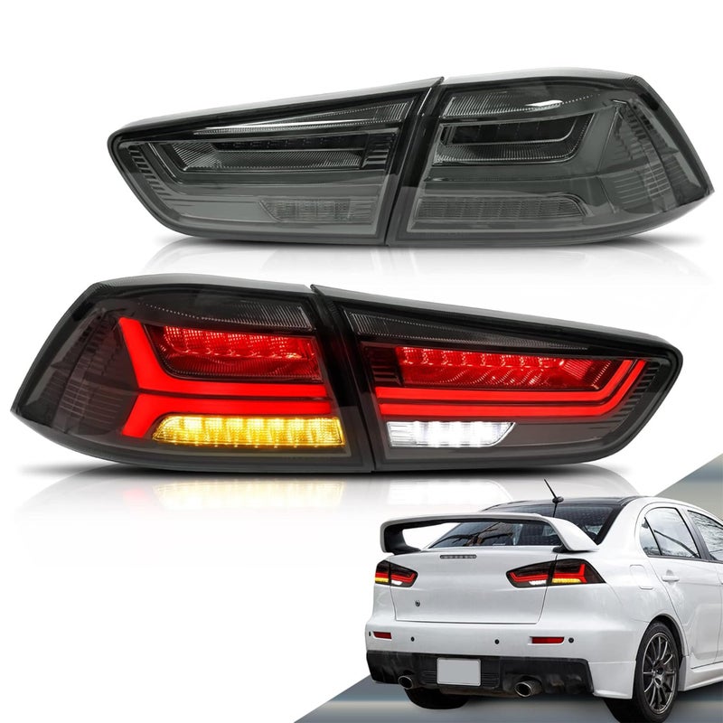 VLAND Led Tail lights Compatible with Mitsubishi Lancer & EVO X 2008-2020(Not Fit Sportbacks/fortis/io ) w/Amber Sequential Turn Signal, Full Led Rear Lamp Assembly Smoke/Tinted - Image 1